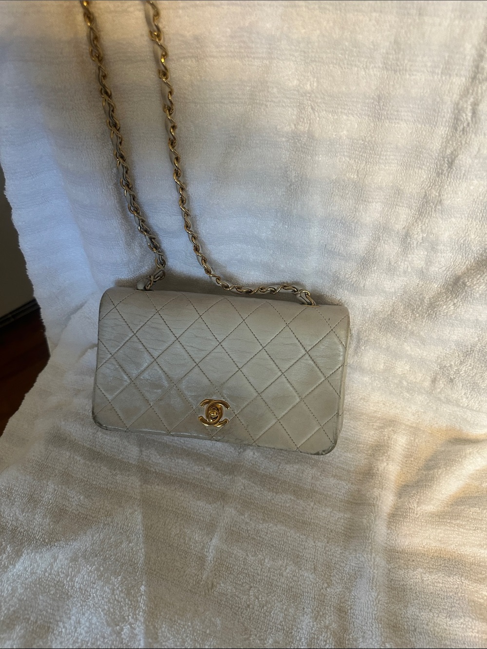 CHANEL Quilted Crossbody Bag in White with Gold Hardware